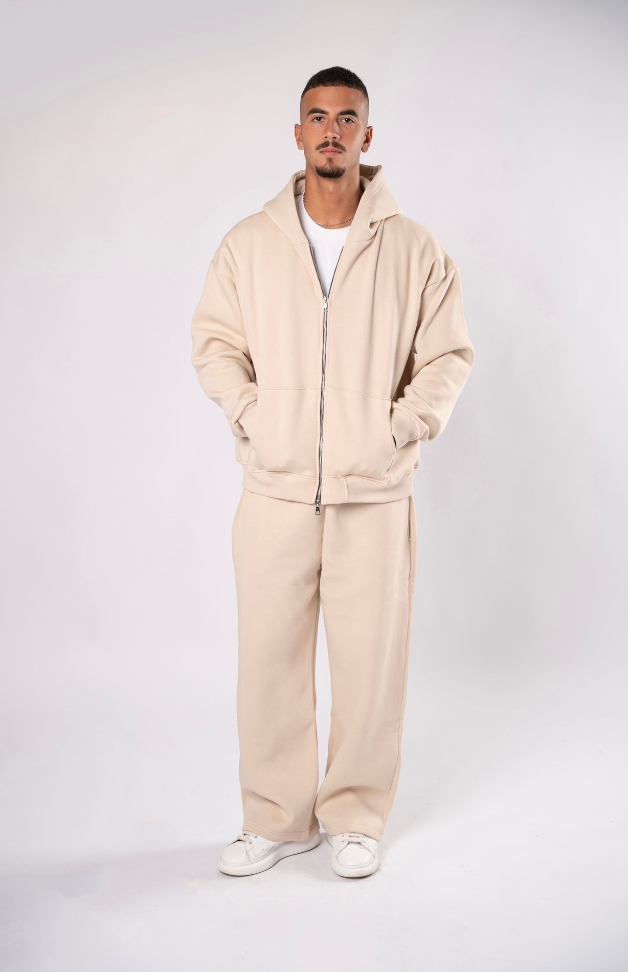 Double zipper set beige