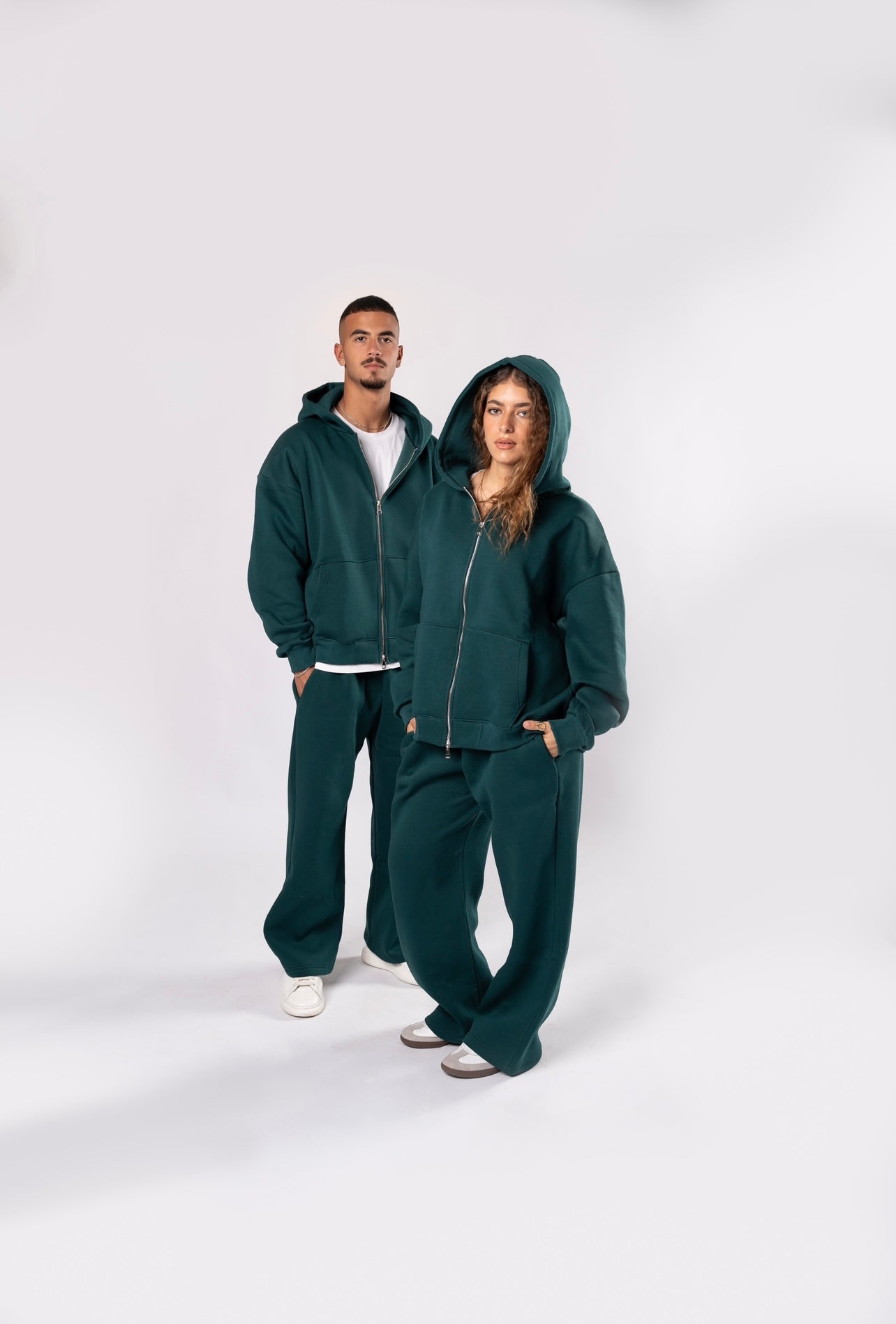 Double zipper set dark green
