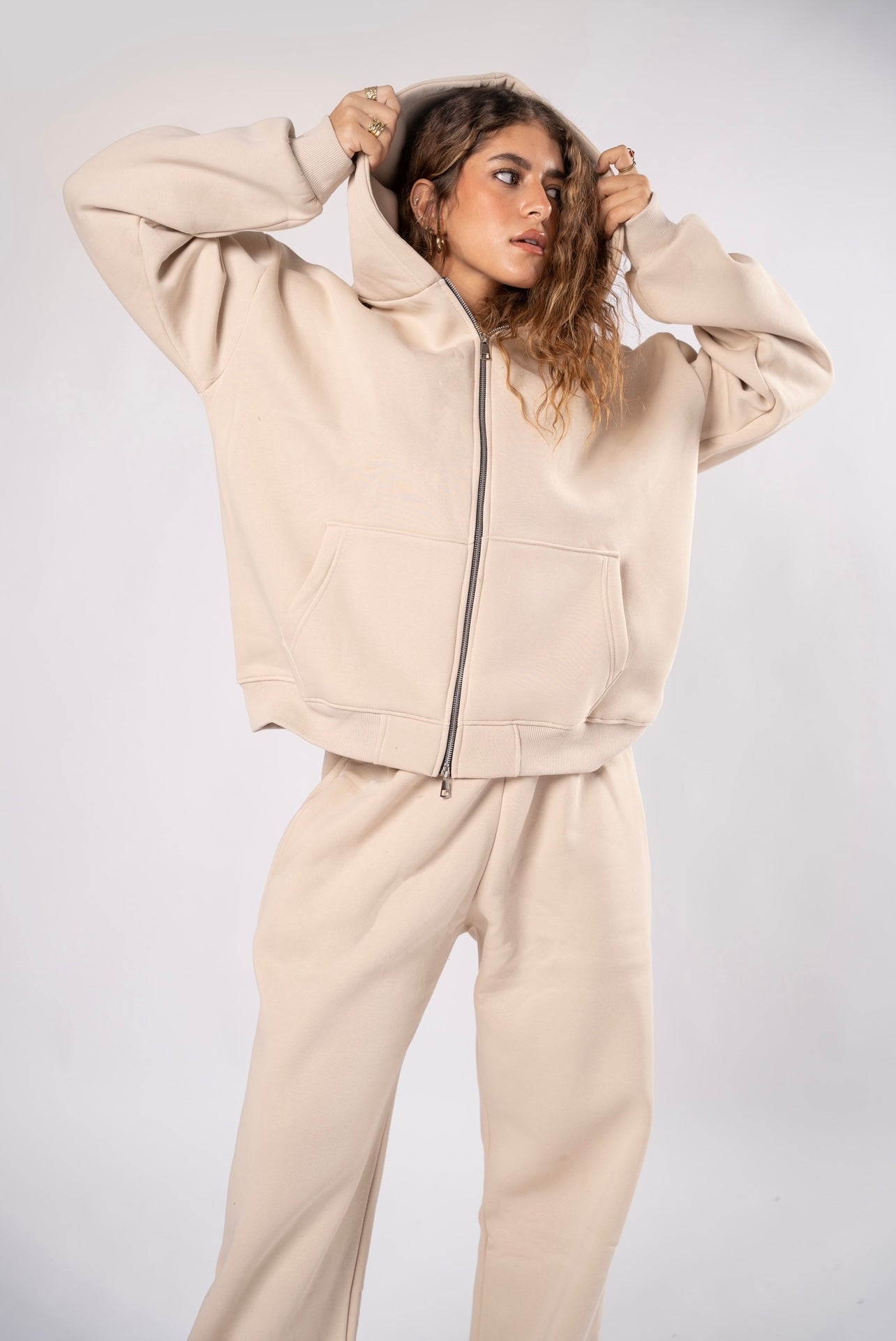 Double zipper set beige