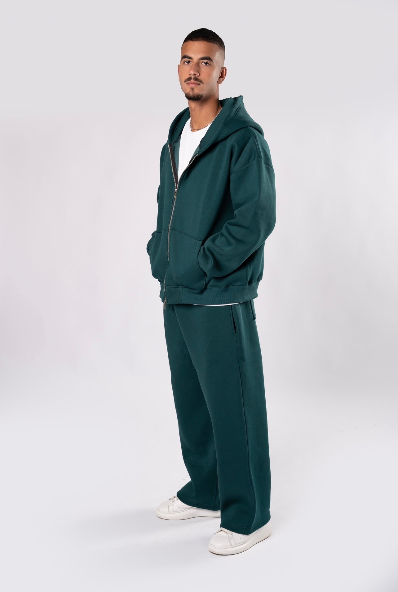 Double zipper set dark green
