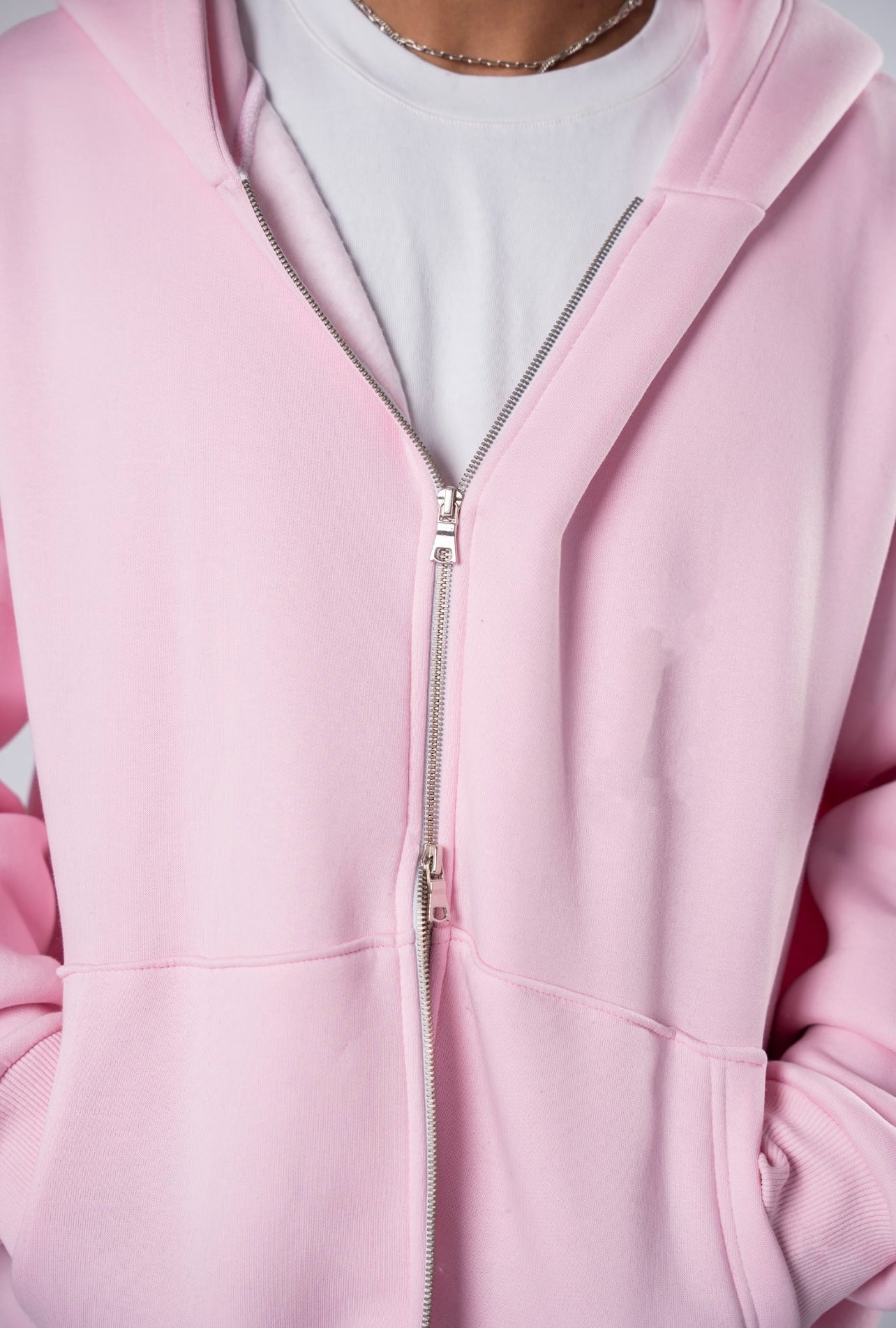 Double zipper set baby pink