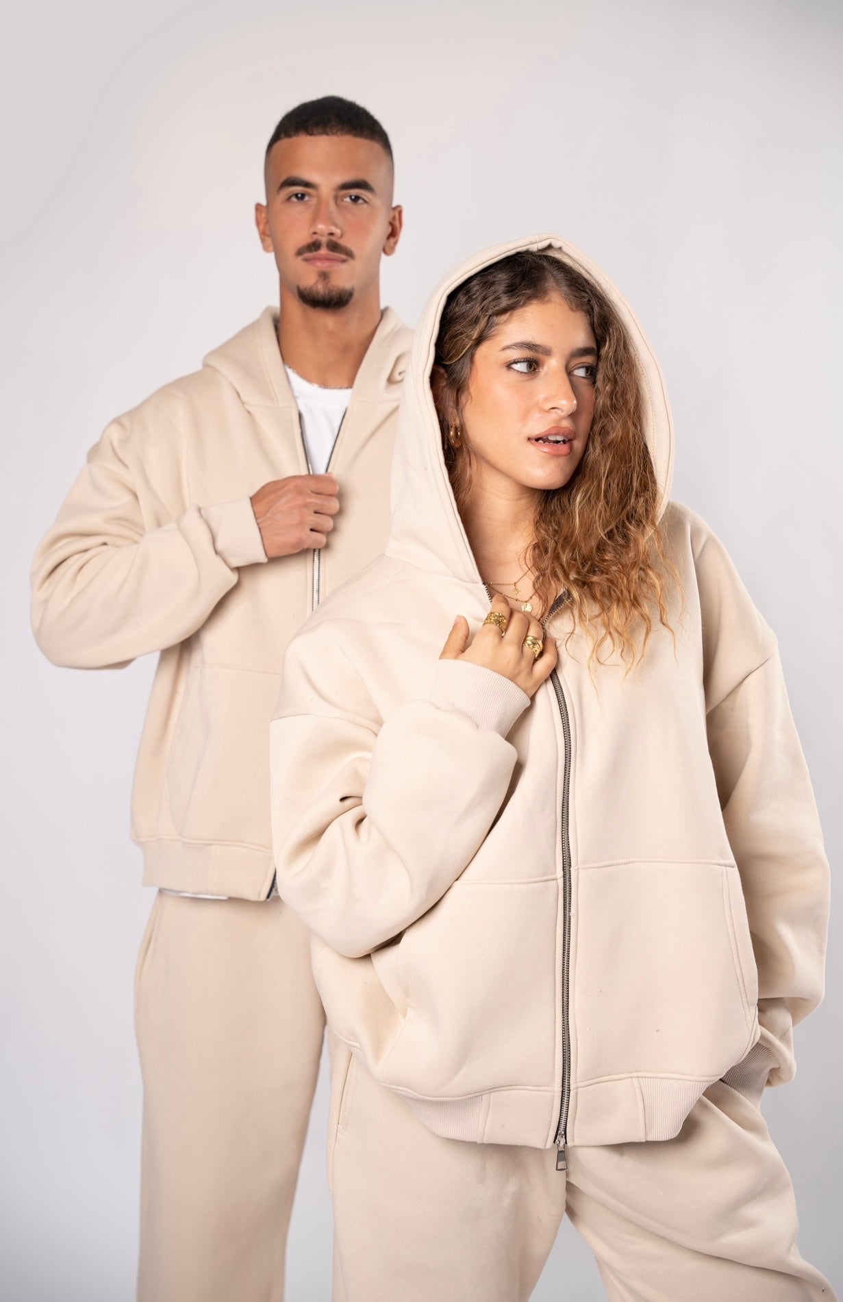Double zipper set beige