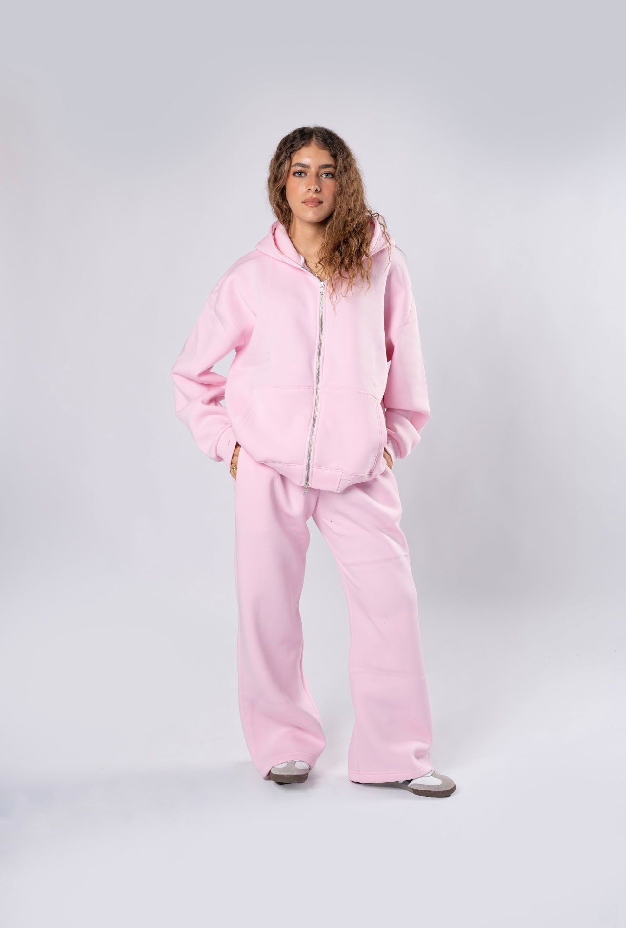 Double zipper set baby pink