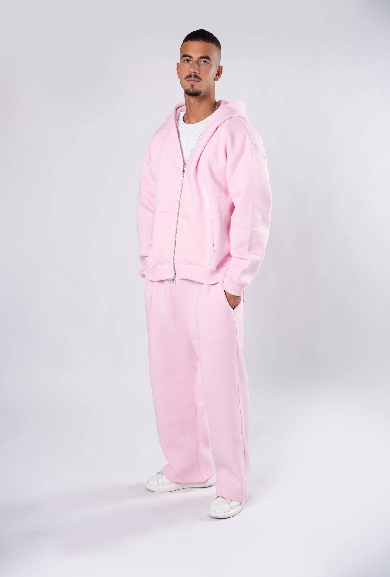 Double zipper set baby pink