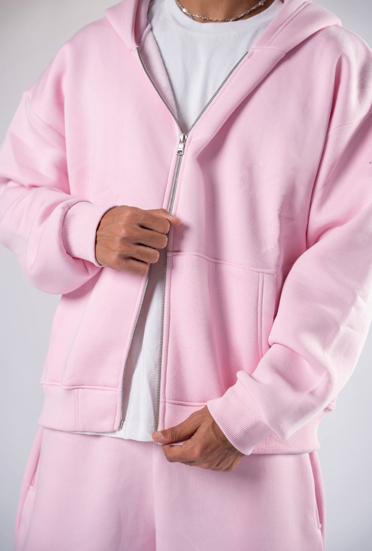 Double zipper set baby pink