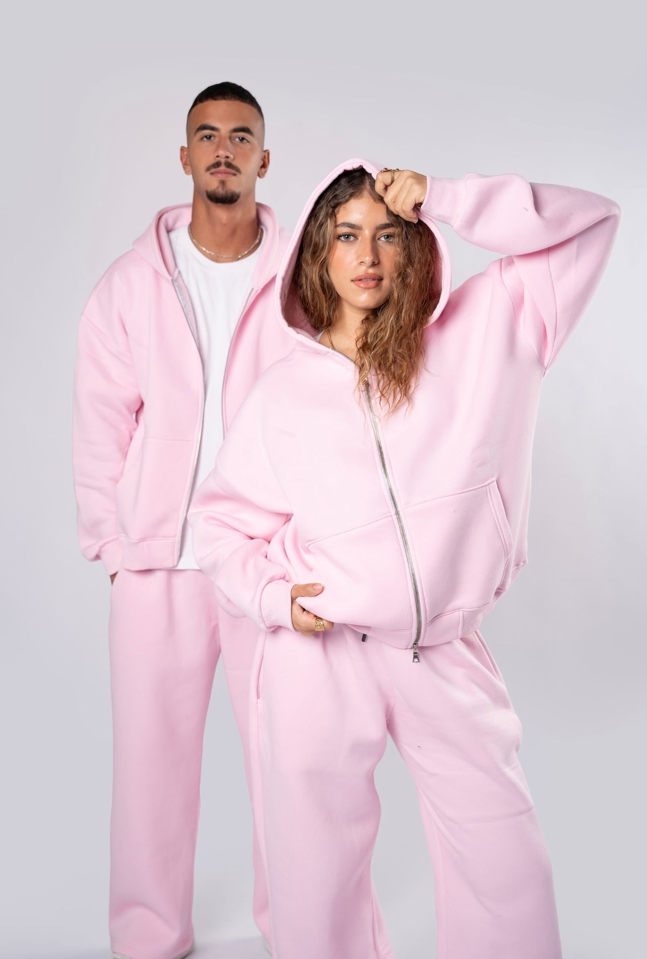 Double zipper set baby pink