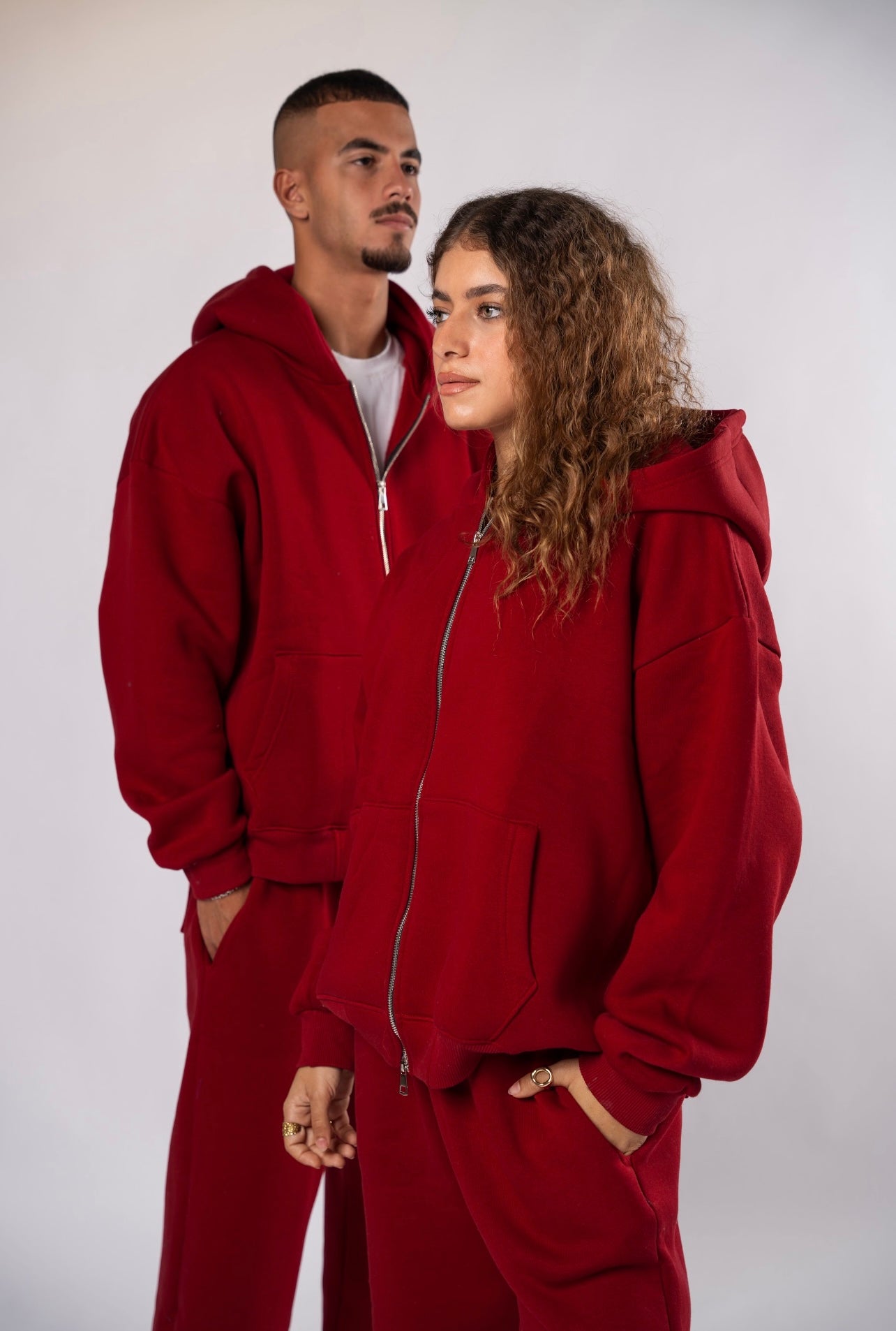 Double zipper set burgundy