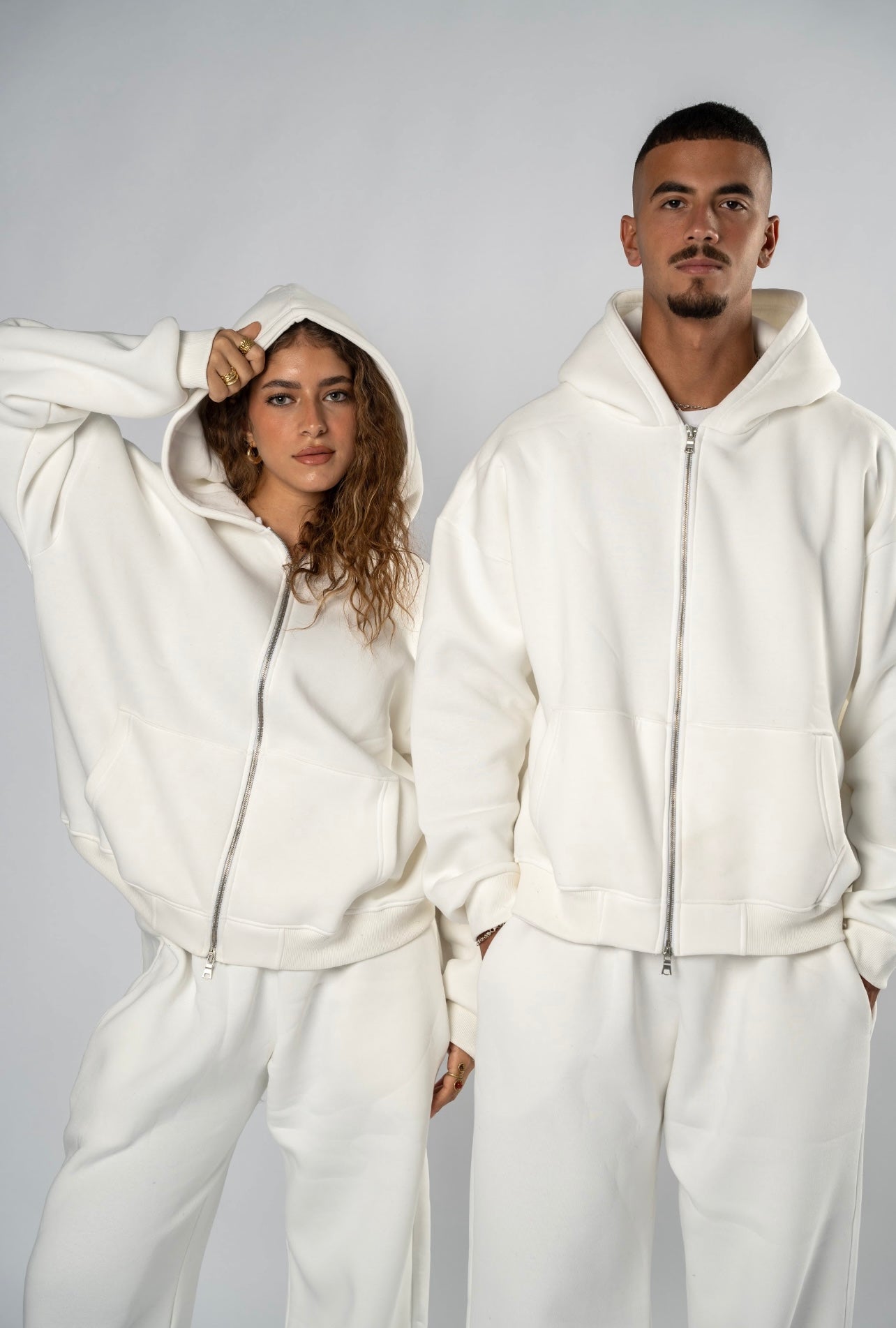 Double zipper set white