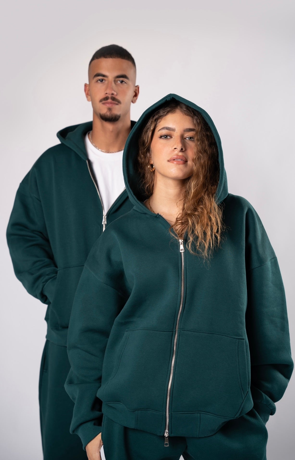 Double zipper set dark green