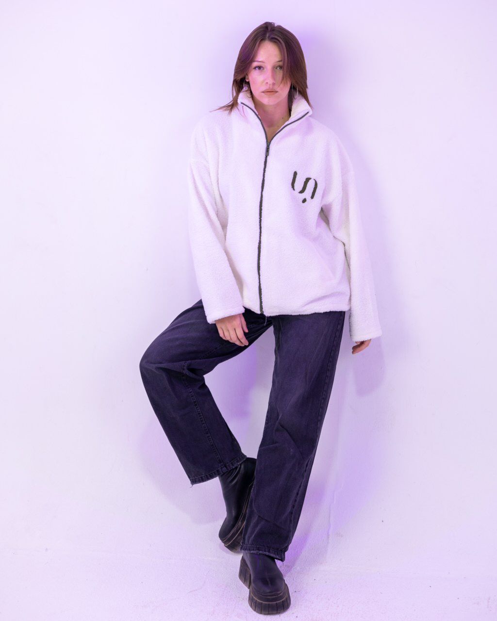 WhiteXOlivegreen Fleece Jacket