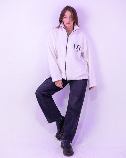 WhiteXOlivegreen Fleece Jacket